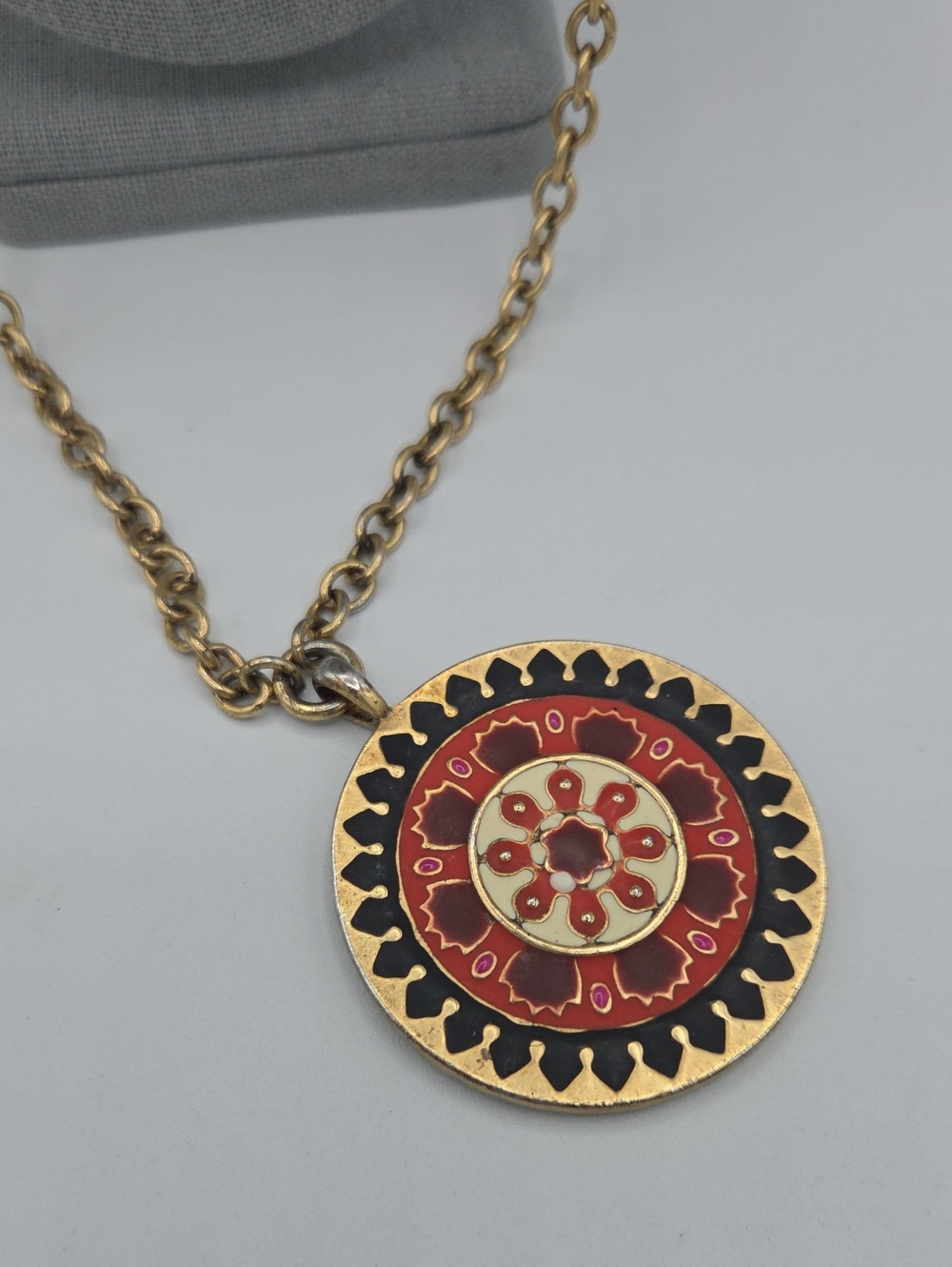5 for $25! Lucky Brand Gold-Tone Red Enamel Round Pendant Necklace